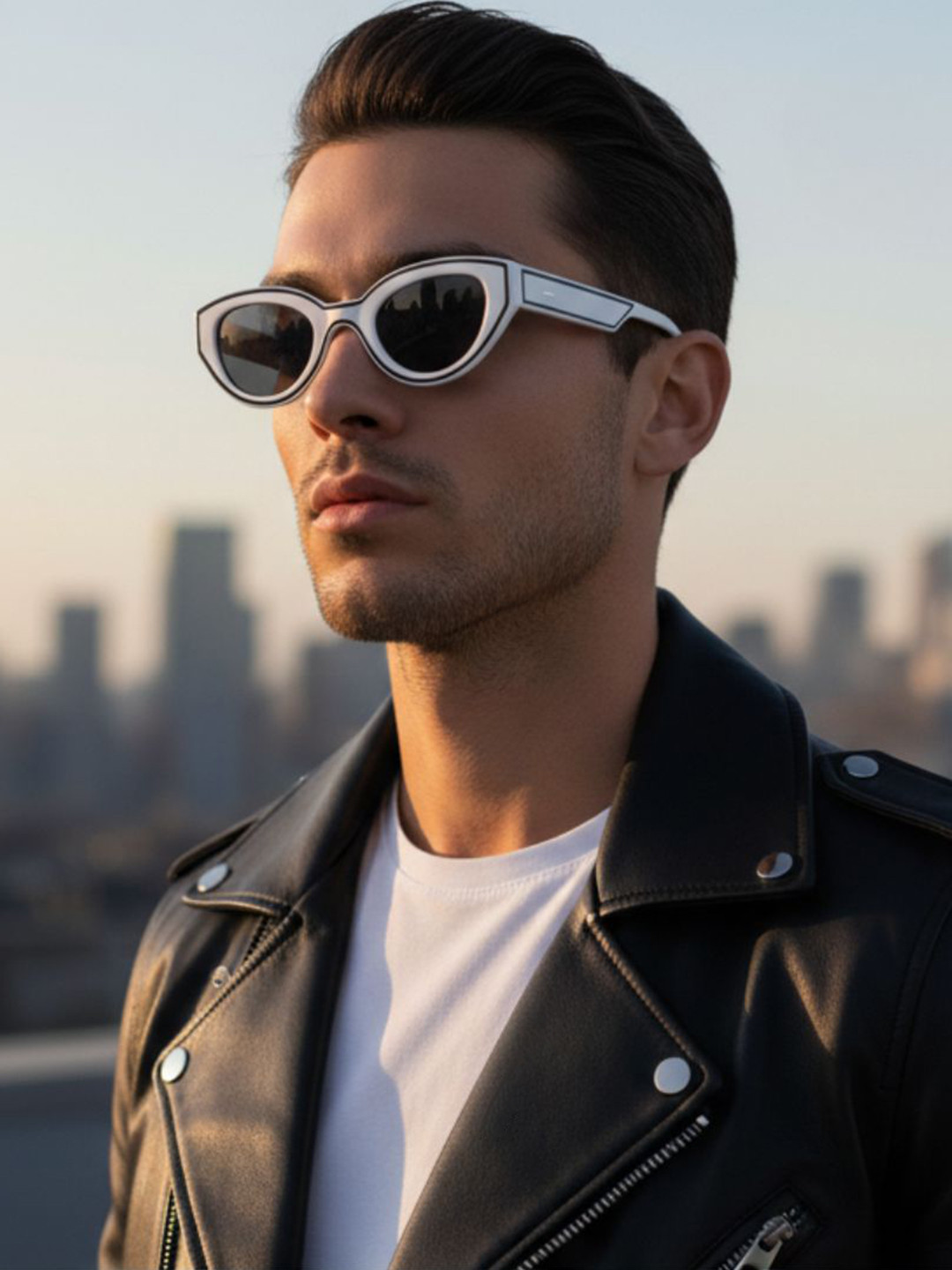 First Lens Unisex Black Lens & White Cateye Sunglasses C10343-White