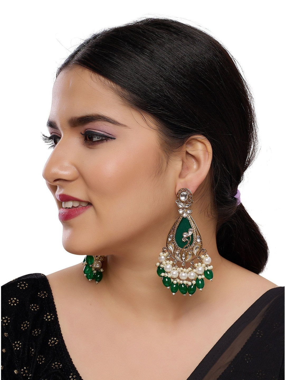 Women Click Teardrop Shaped Drop Earrings