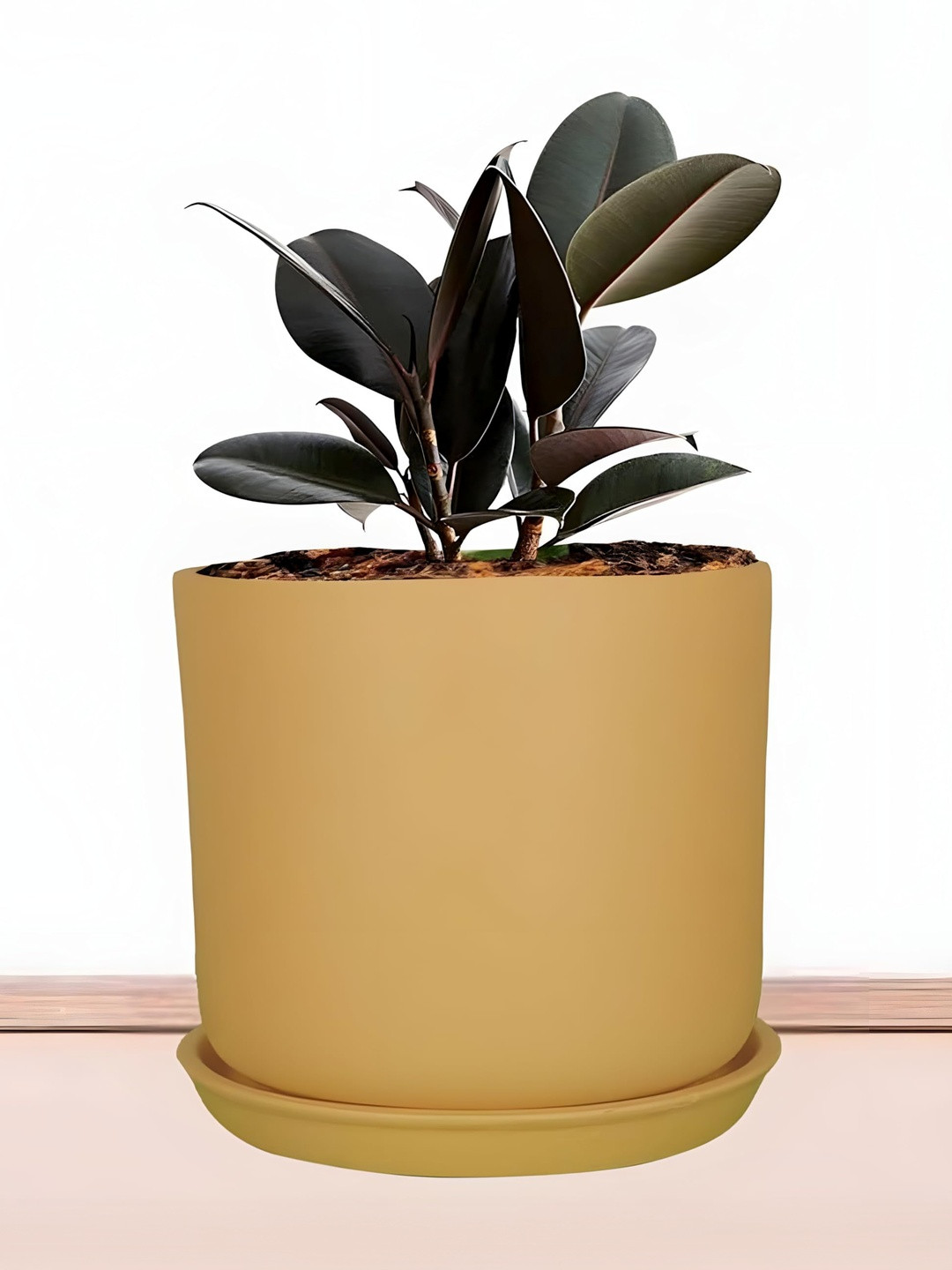 LASAKI Orine Brown Ceramic Handmade Planter With Plate