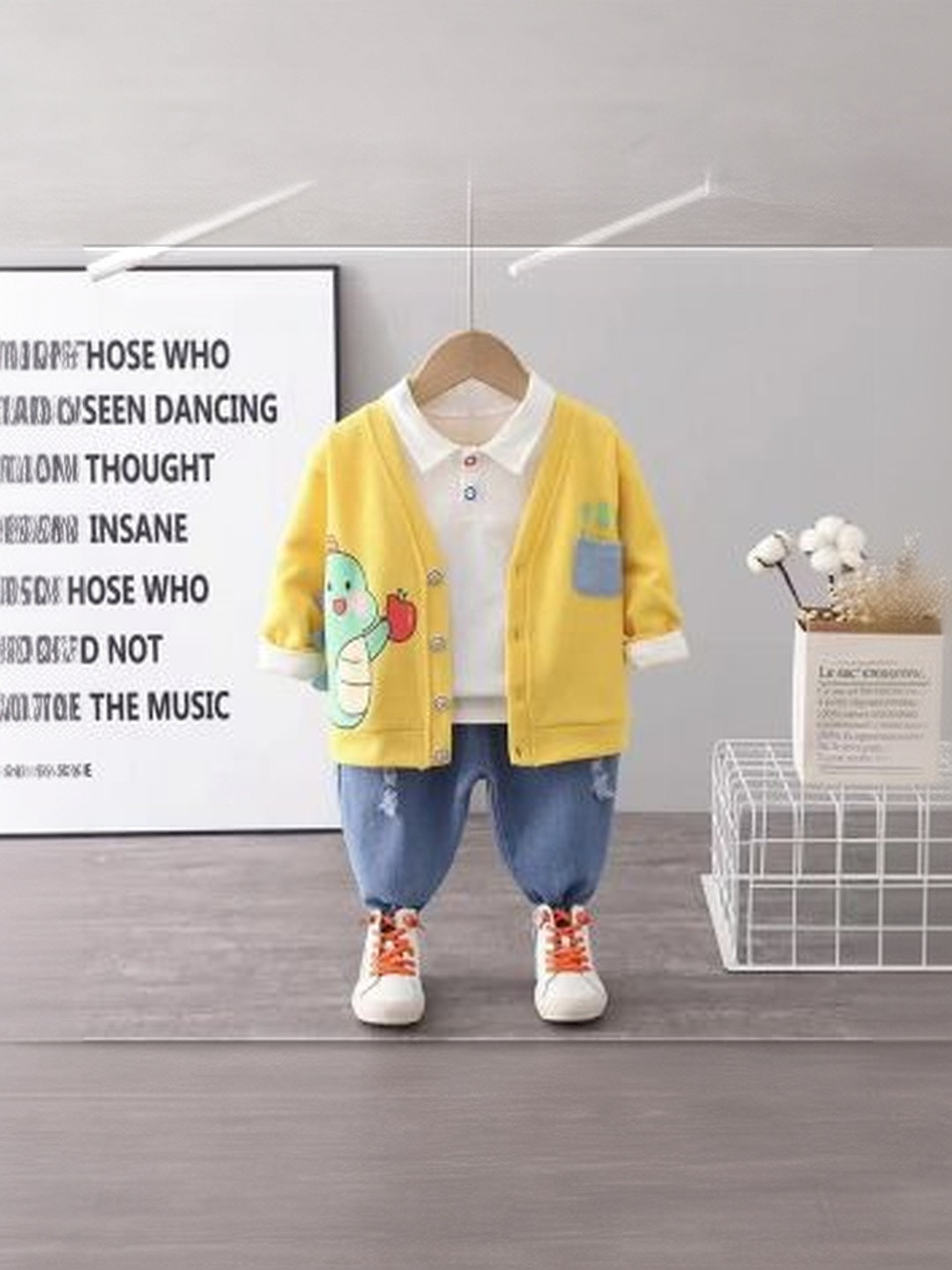 YK Kids Polo Collar Long Sleeve Fleece T-Shirt With Jacket & Trouser