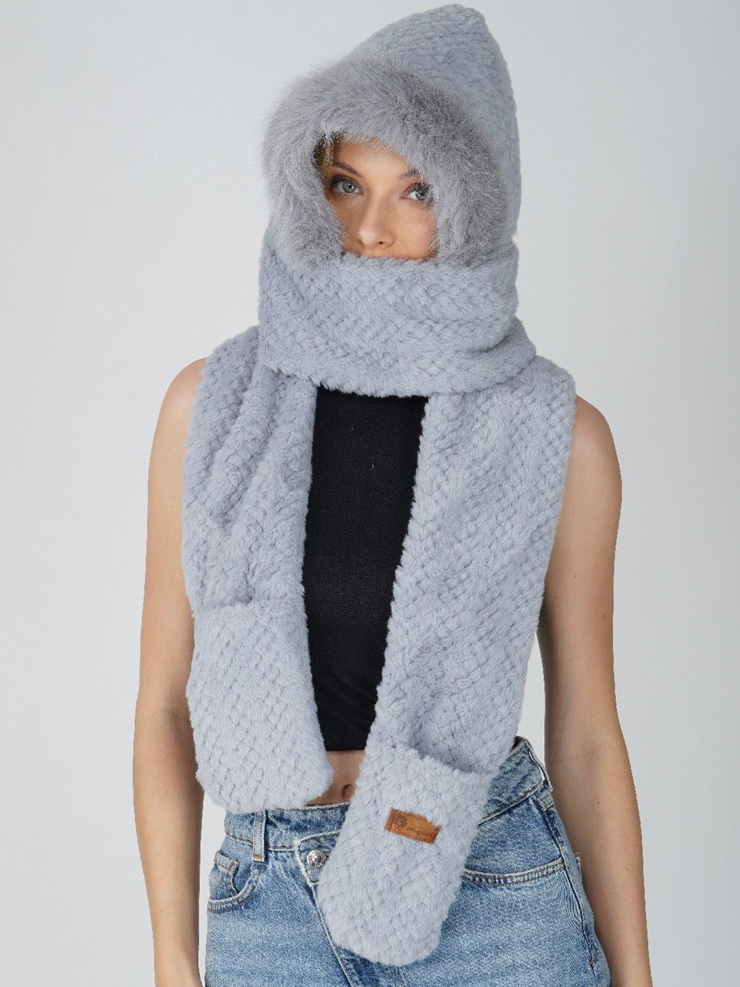 Poftik Women Hoodie Scarf with Attached Gloves
