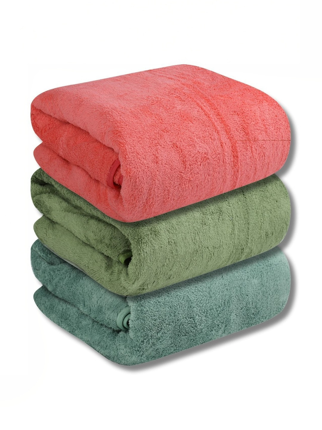 Fezora Peach-Coloured Microfiber 450 GSM Breathable 3 Pieces Adult Regular Bath Towels