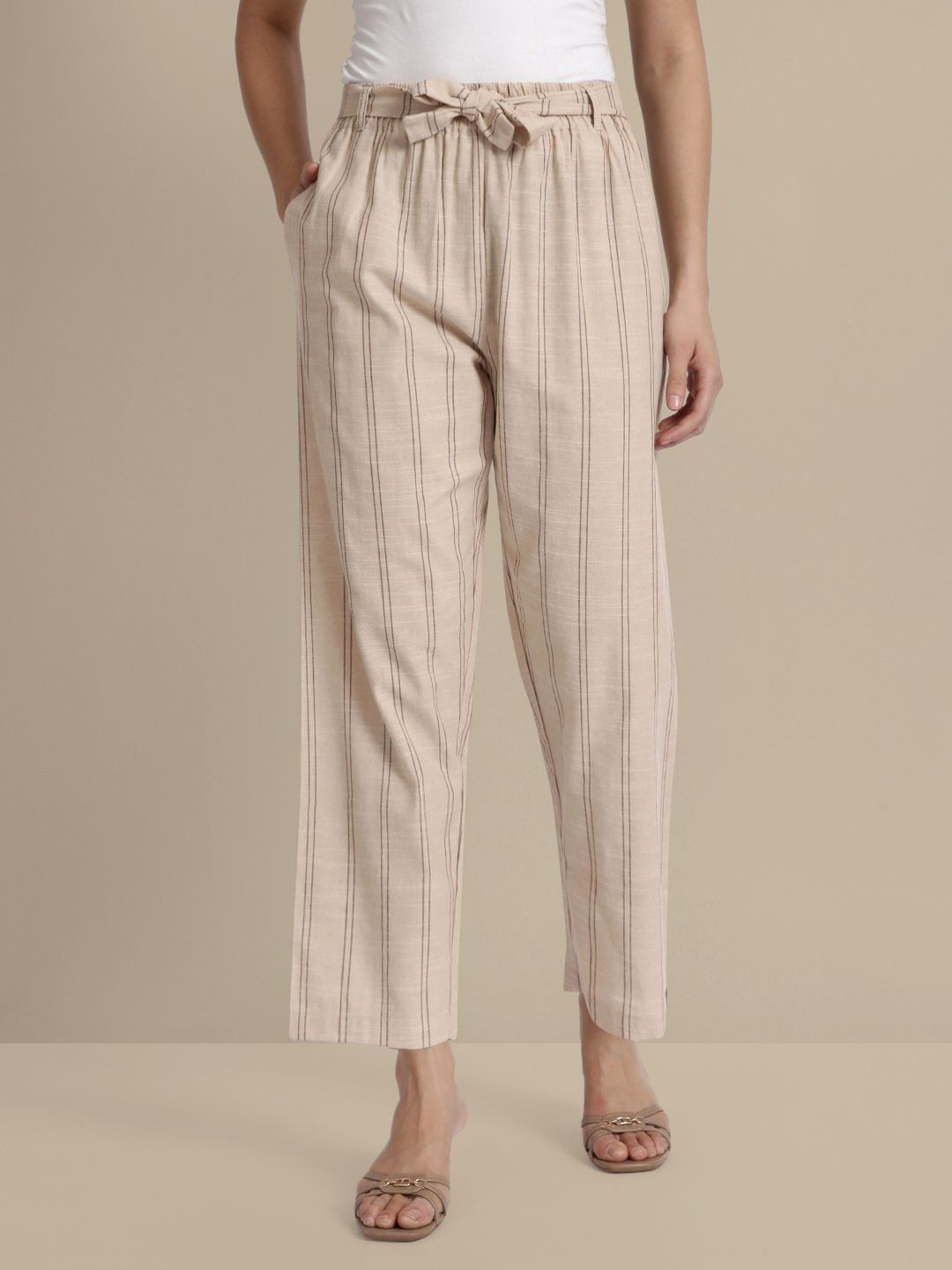 TWIN BIRDS Striped Flared Palazzos