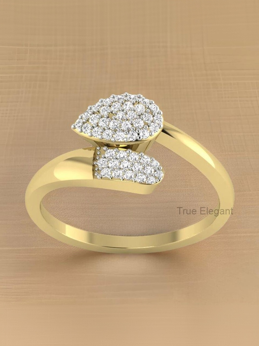 ventino Leaf-Shaped Diamond Stone-Studded Finger Ring