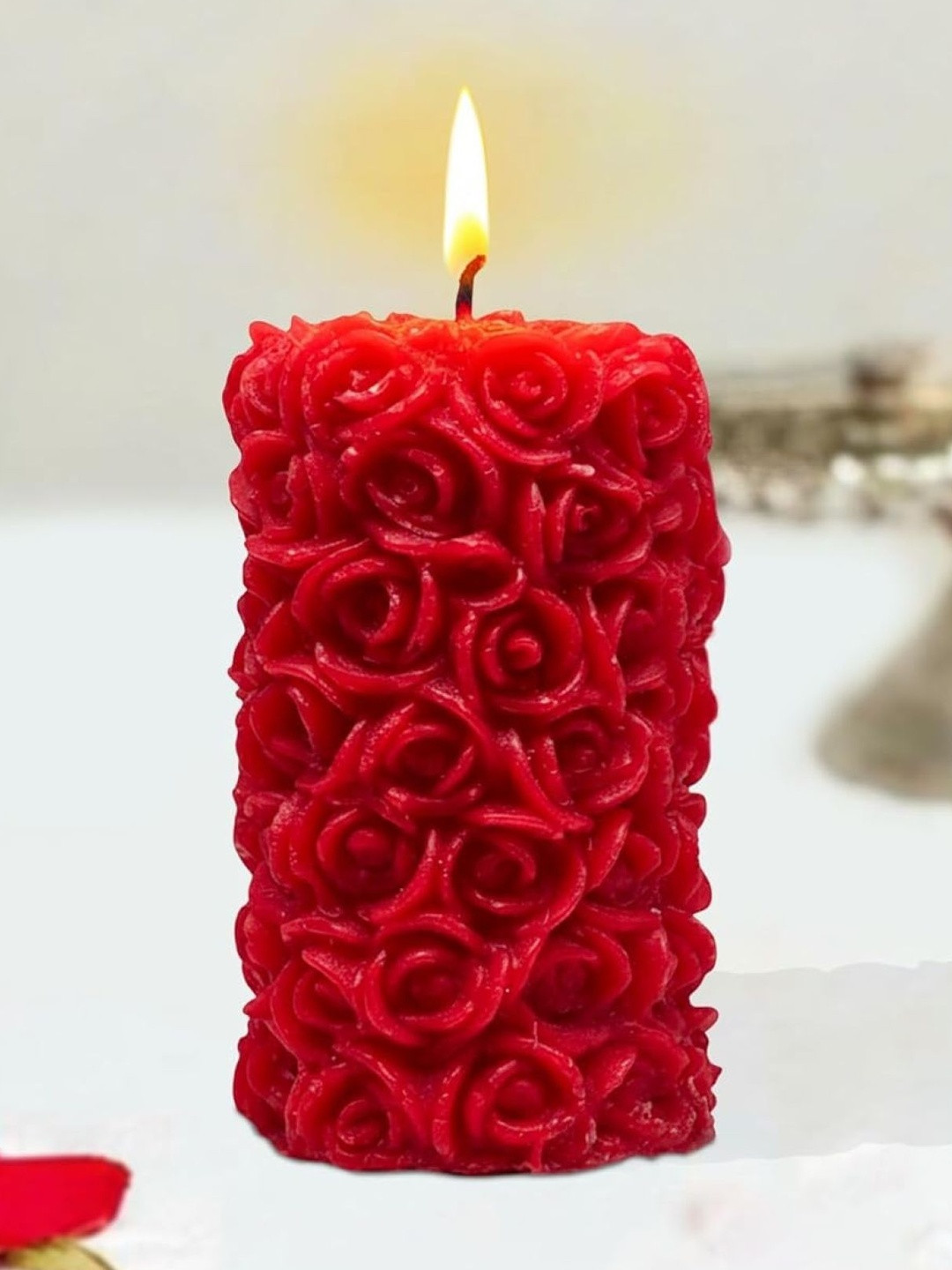 Garden Deco Red Scented Rose Pillar Candle