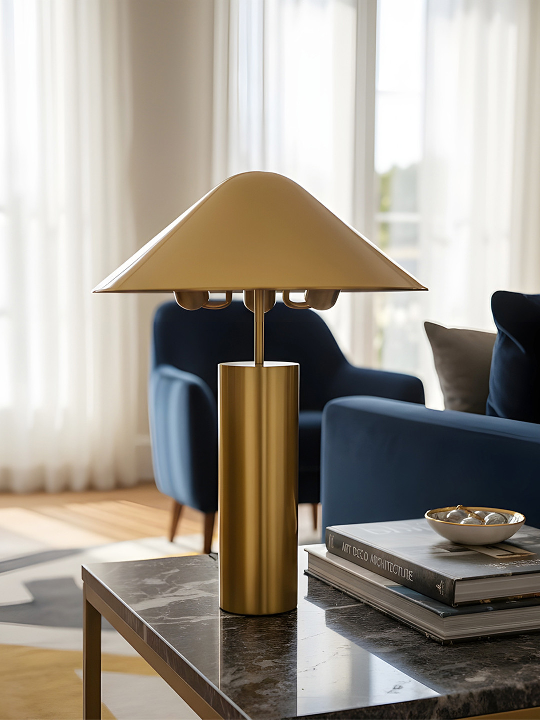 AARVI DECOR STUDIO Gold-Toned Adjustable Cylinder Shaped Table Lamp