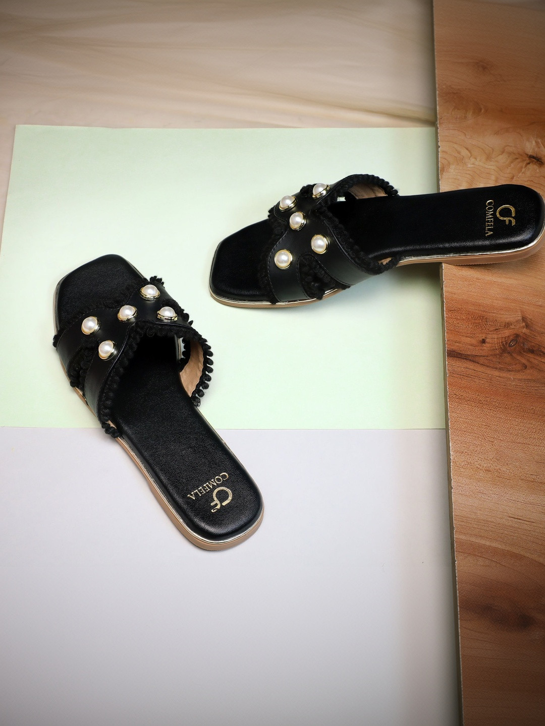 Comfela Embellished T-Strap Soft Padded Flats