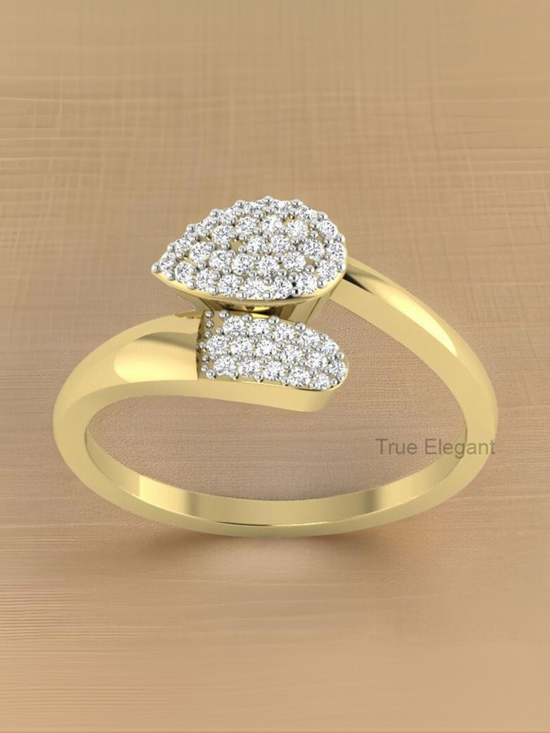 STRIKEY Diamond Stone-Studded Leaf Shaped Finger Ring