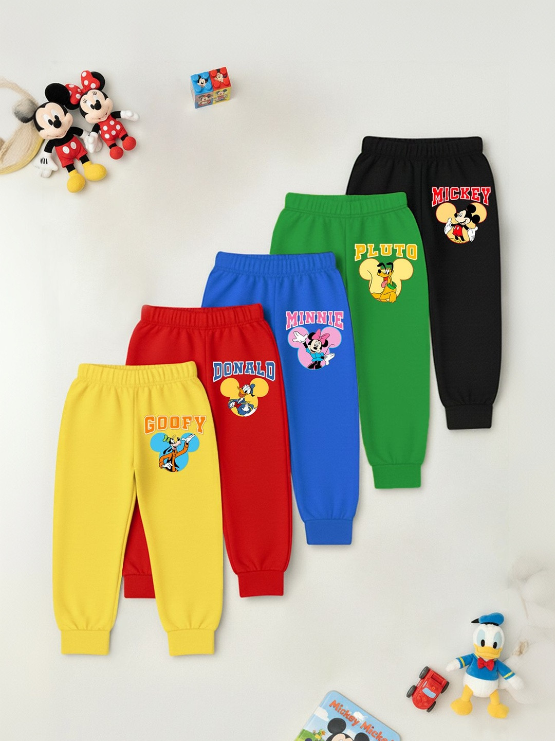 Disney By Miss and Chief Pack Of 5 Printed Cotton Mid-Rise Joggers