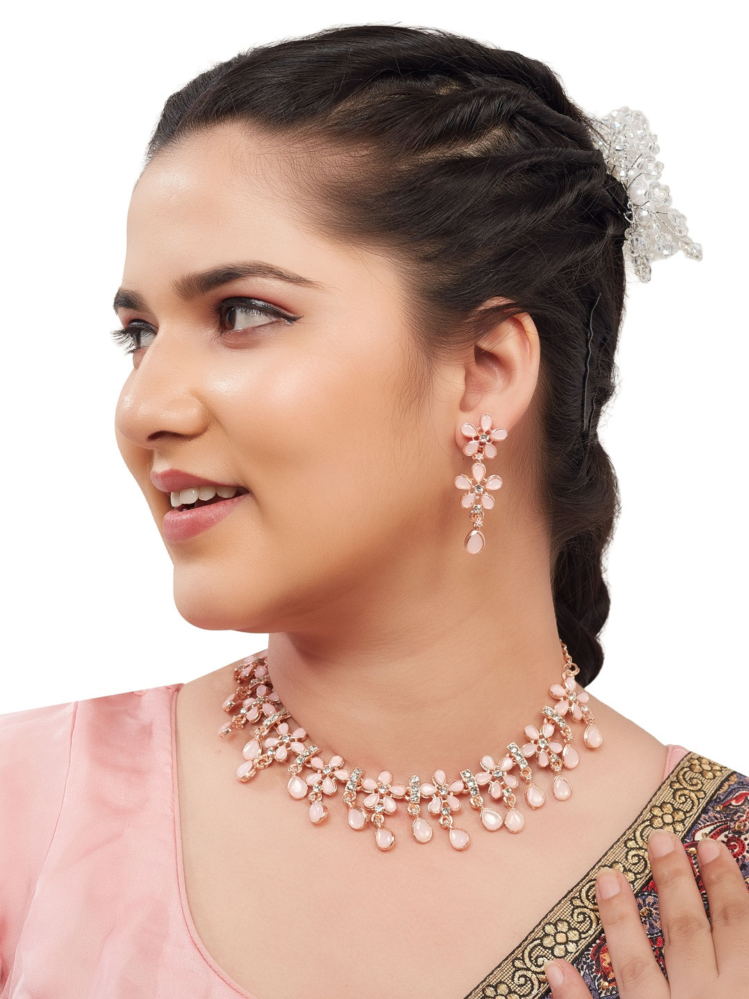 Women Click Stone-Studded Necklace & Earrings Set