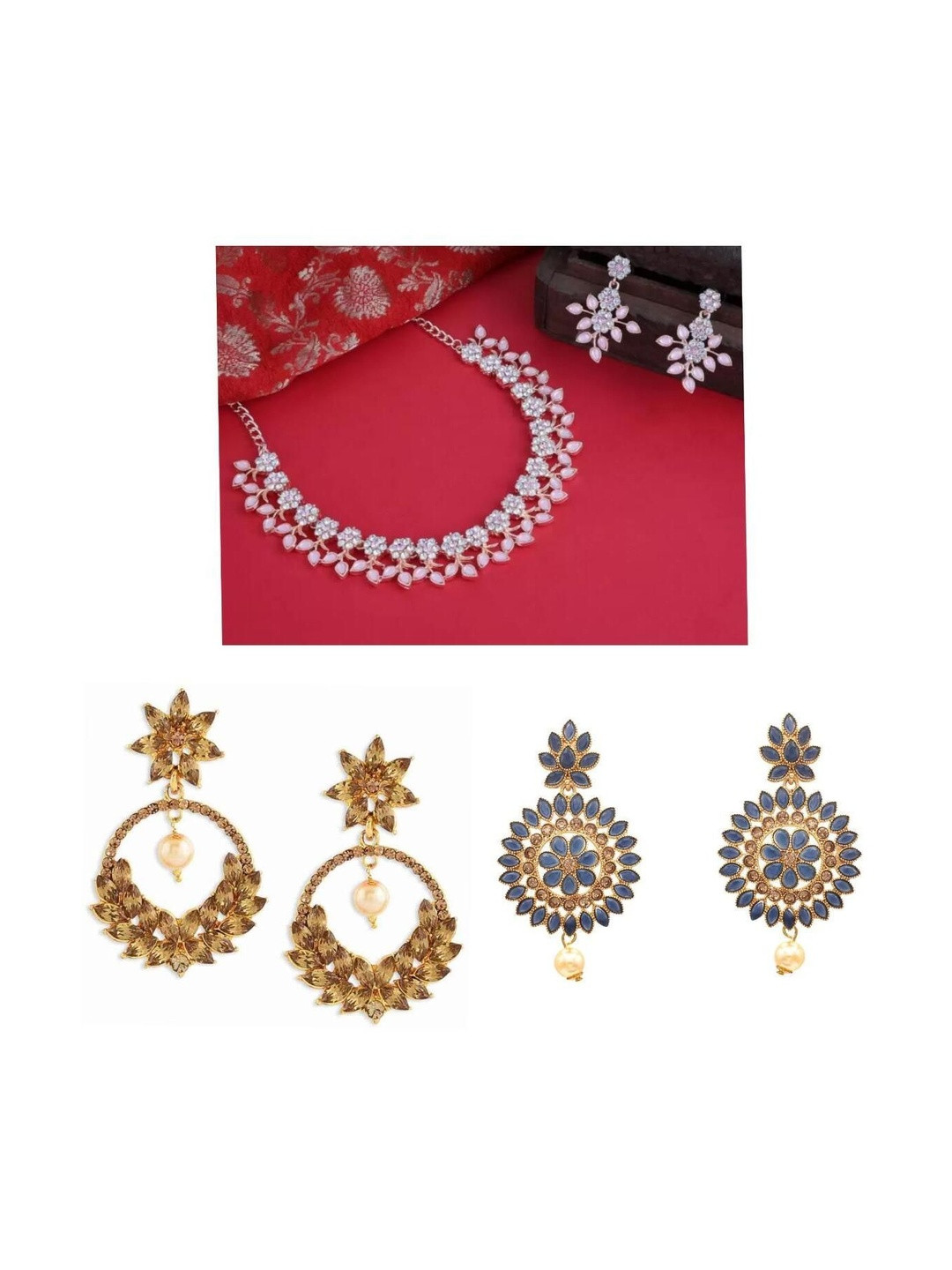Women Click Stone-Studded & Pearl-beaded Jewellery Set
