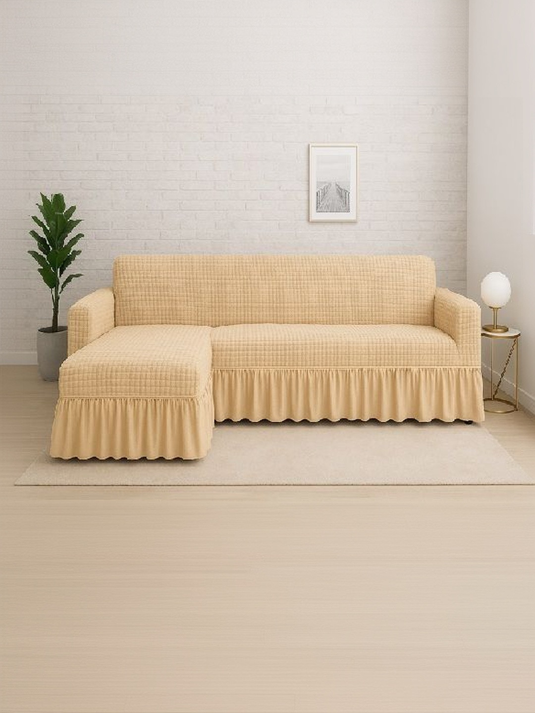 TONY STARK Brown Solid Polycotton 2 Piece Sofa Cover With Arms