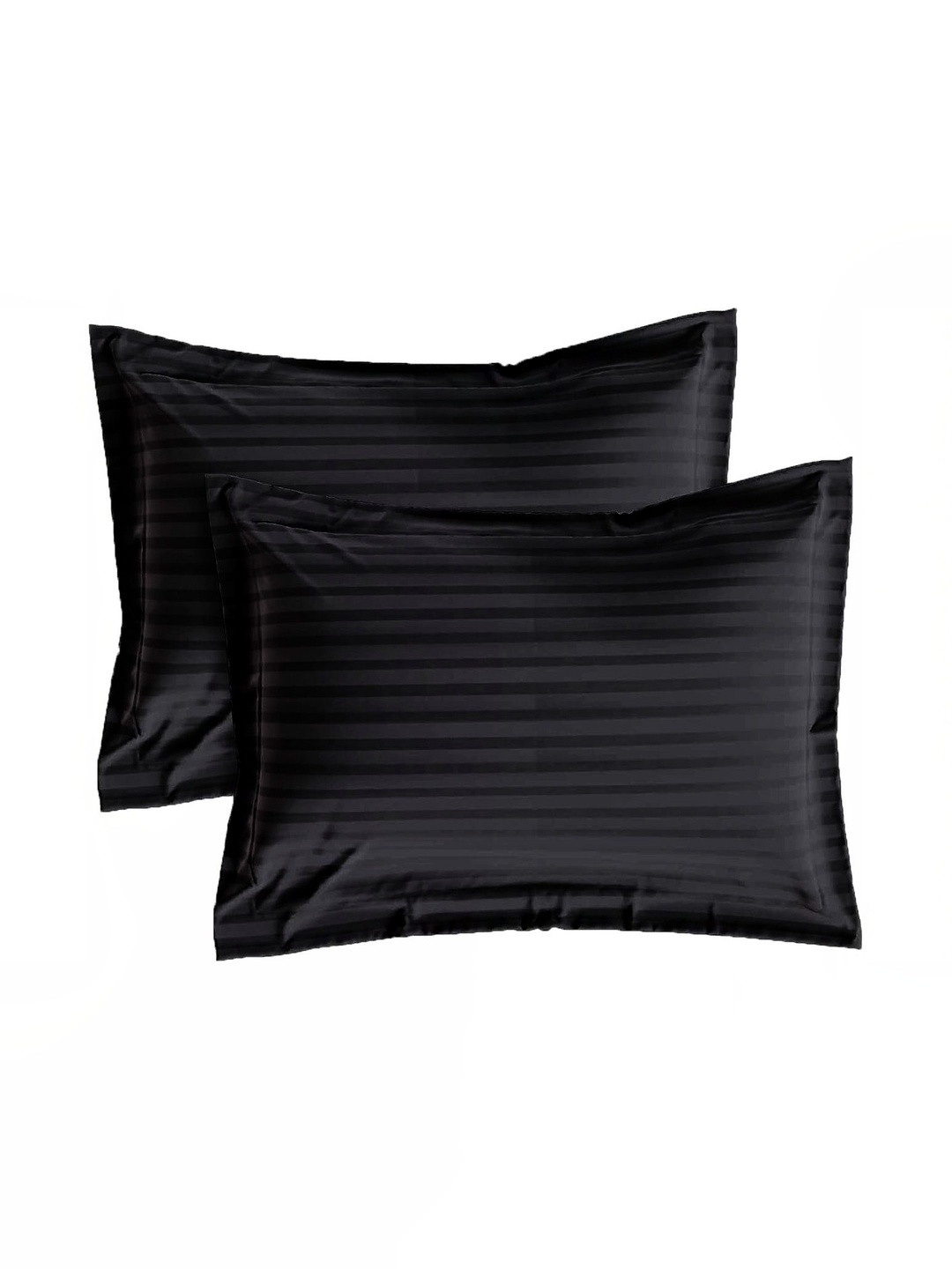Sleeping Owls Set of 2 Black Striped Pure Cotton Rectangle Pillow Covers