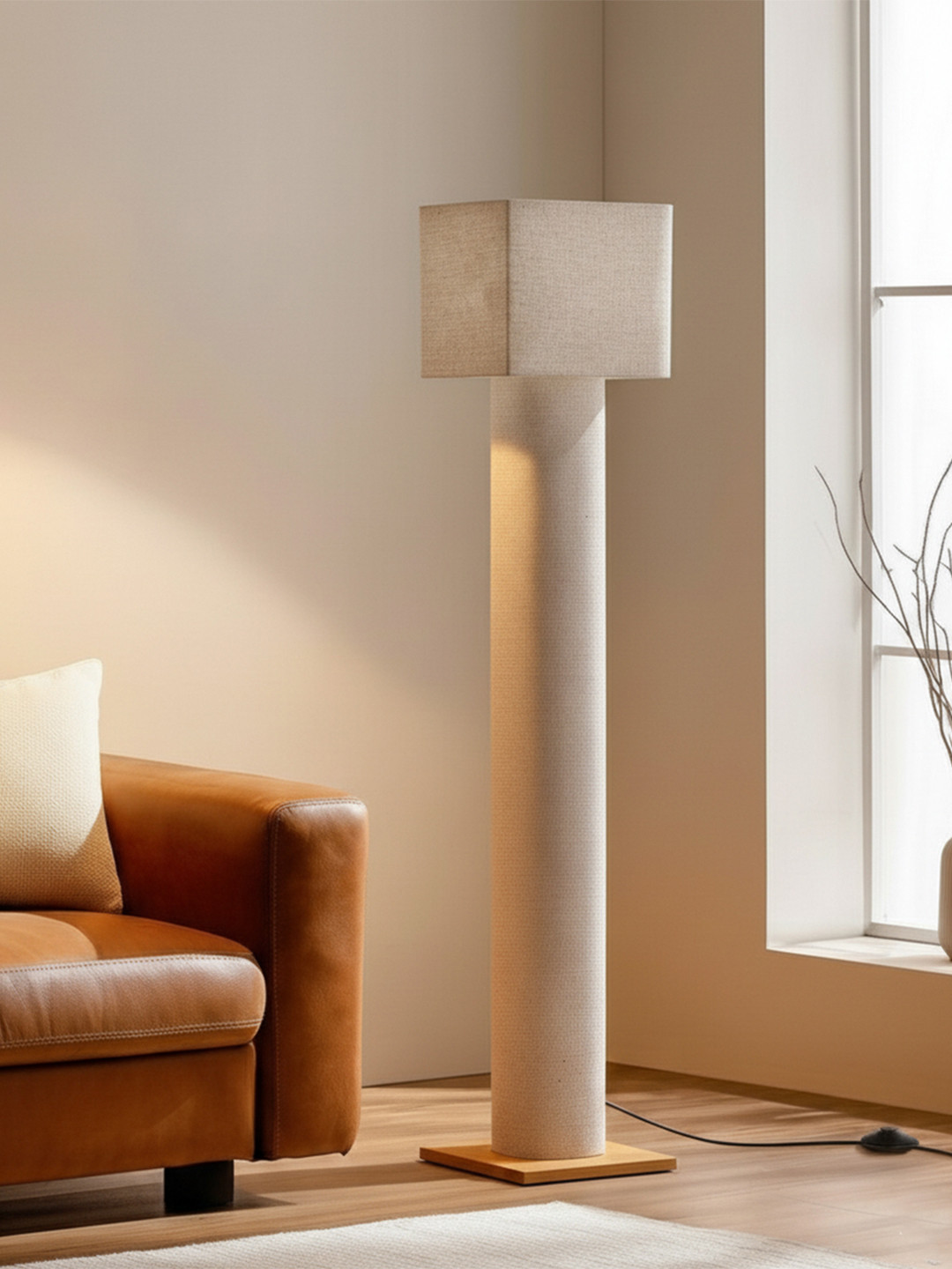 AARVI DECOR STUDIO Beige Adjustable Square Shaped Table Lamp