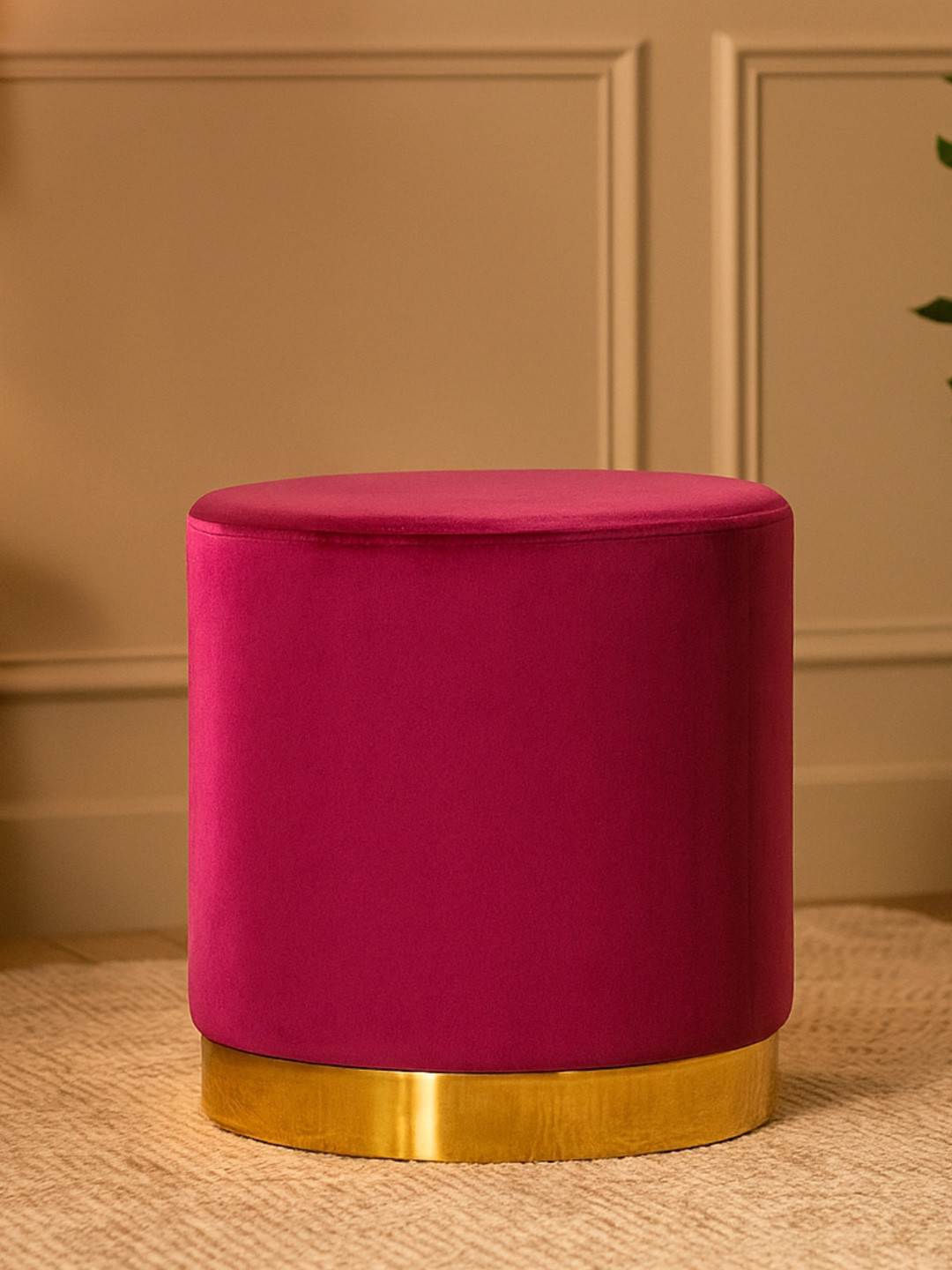 Royaloak Maroon & Yellow Cylindrical Without Storage Ottoman