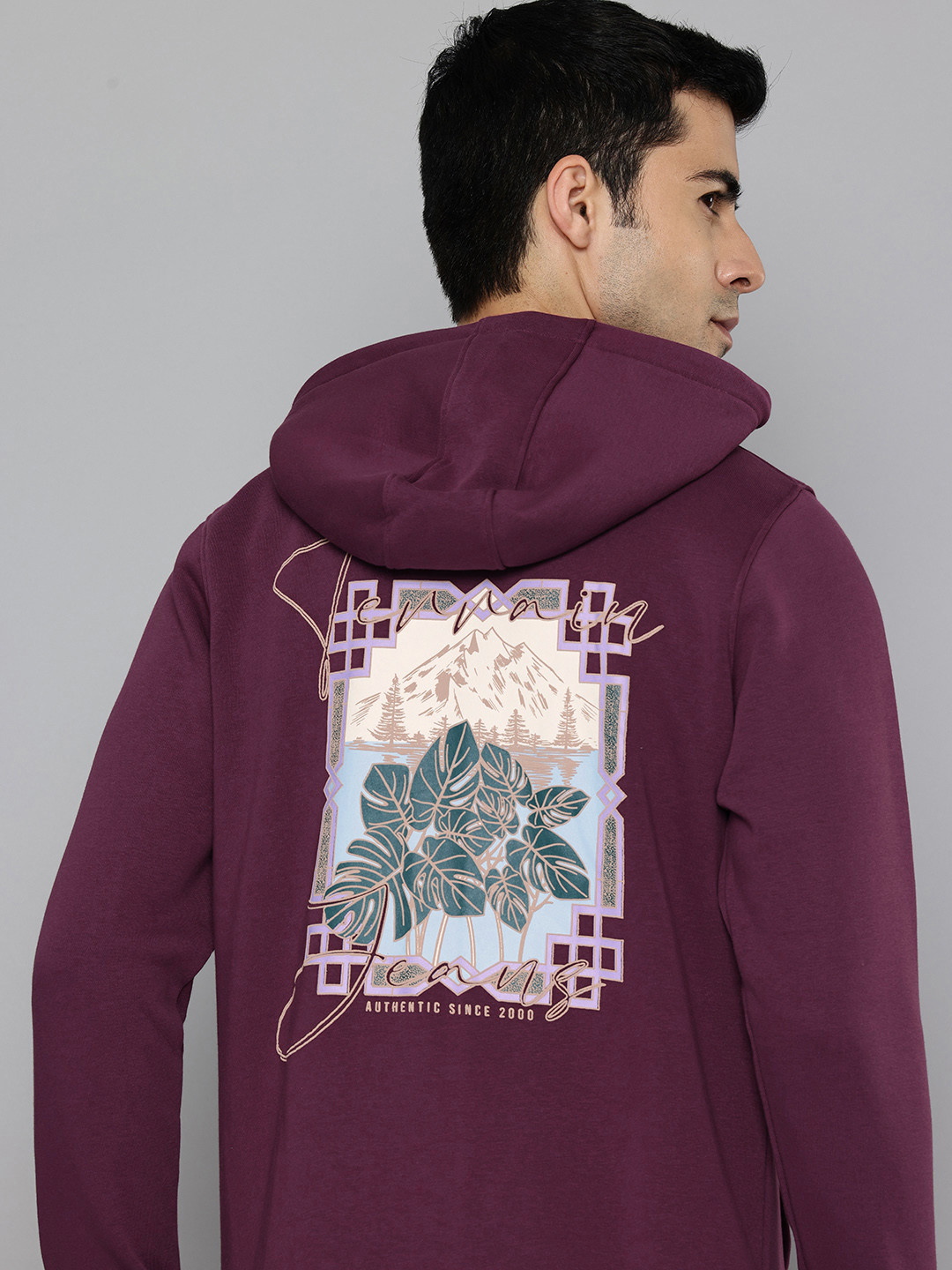 Indian Terrain Graphic Printed Hooded Sweatshirt