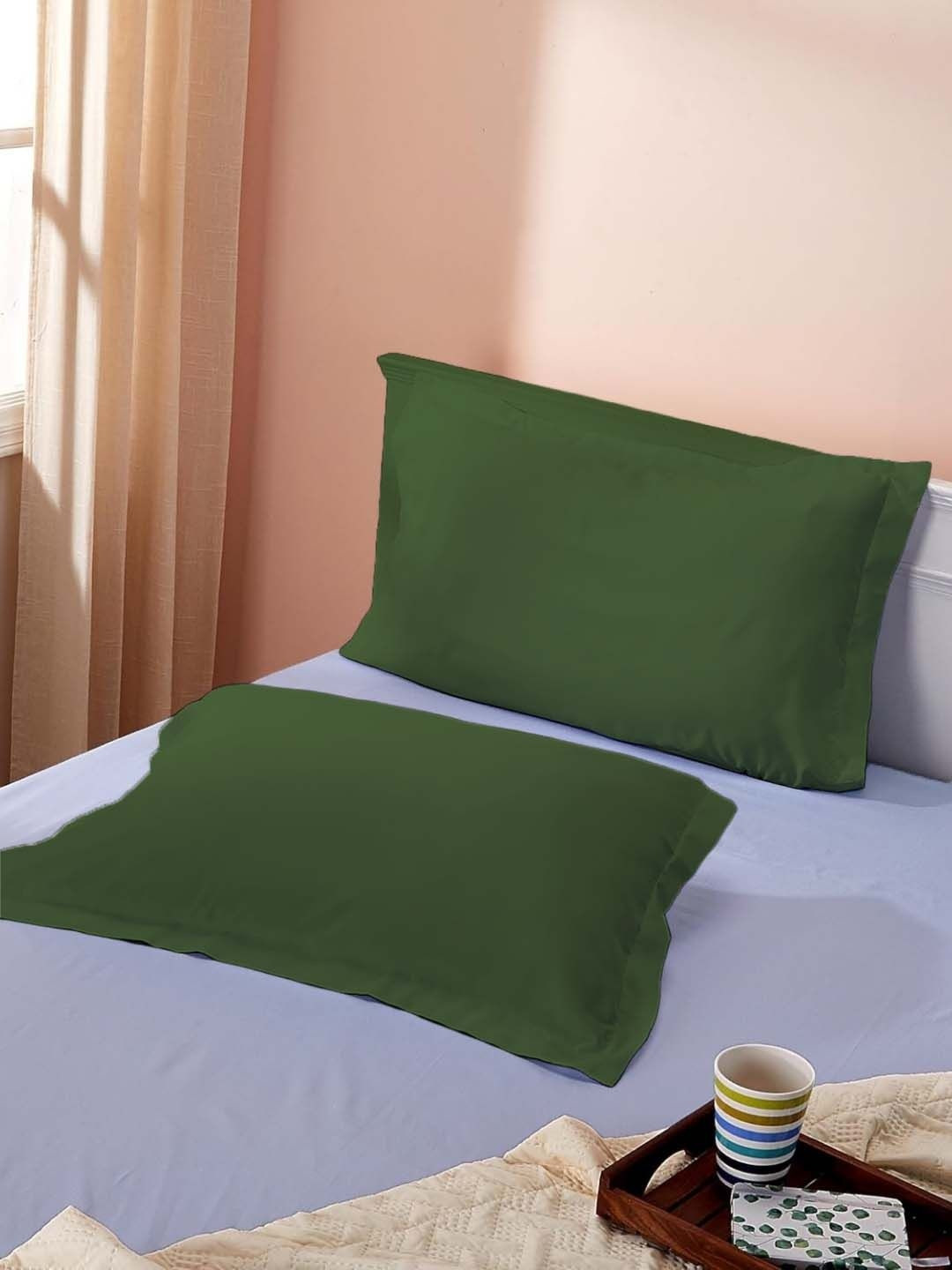 Sleeping Owls Fluorescent Green 2 Pieces Solid Pure Cotton Rectangle Pillow Covers