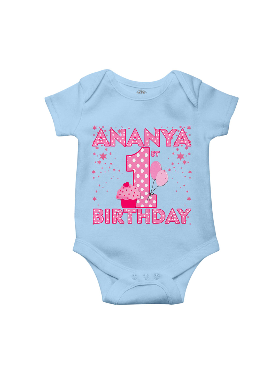 THE PRINT PLATTER Kids 1st Birthday Printed Romper Ultra Bio Wash Envelope Neck Bodysuit