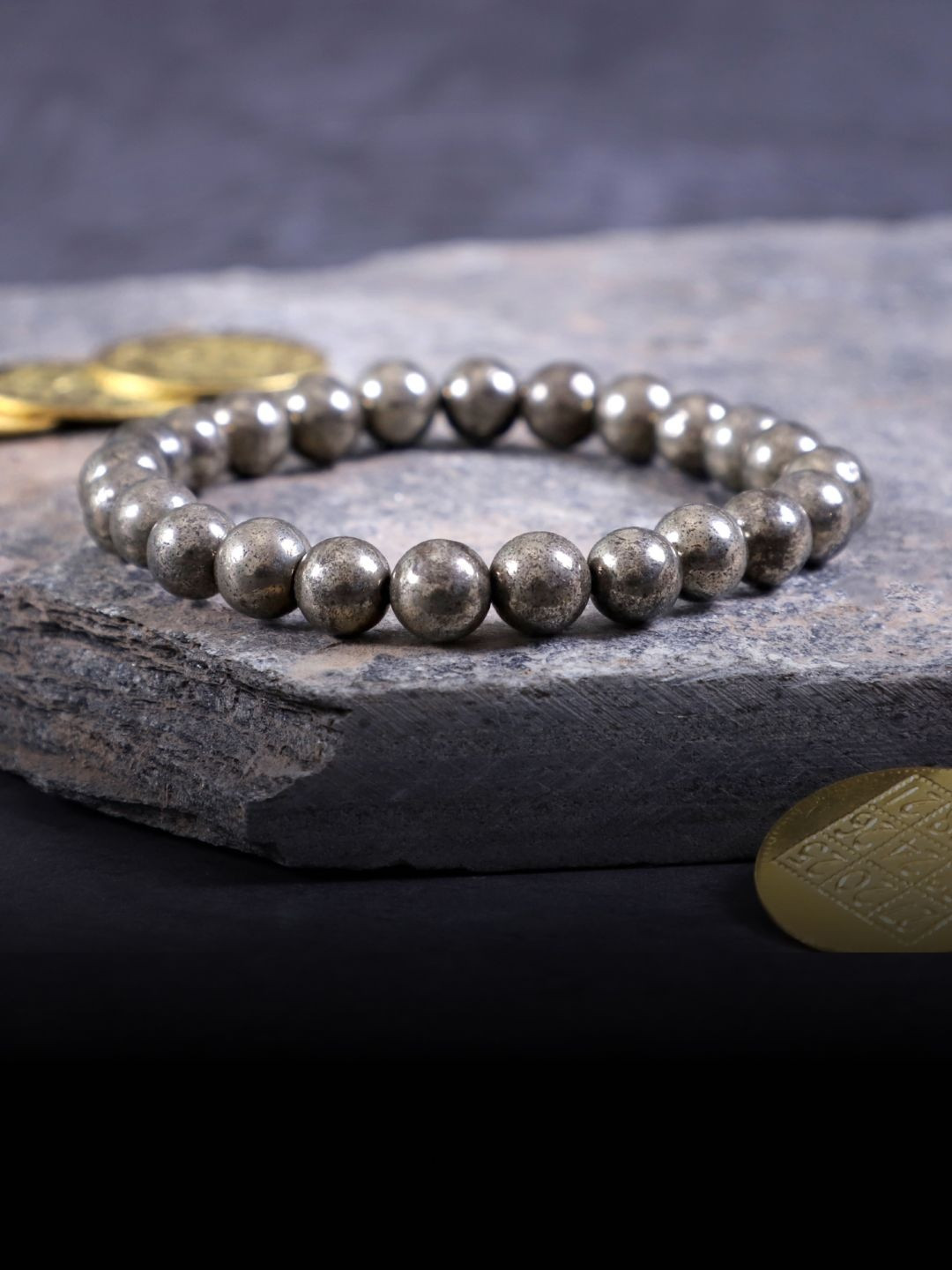 Astroyogi Unisex Raw Pyrite Stones Beaded Elasticated Bracelet