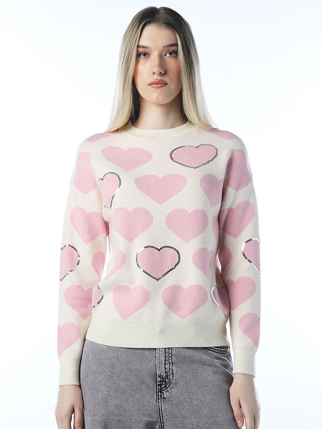 ONLY Women Round Neck Self Design Long Sleeves Pullover