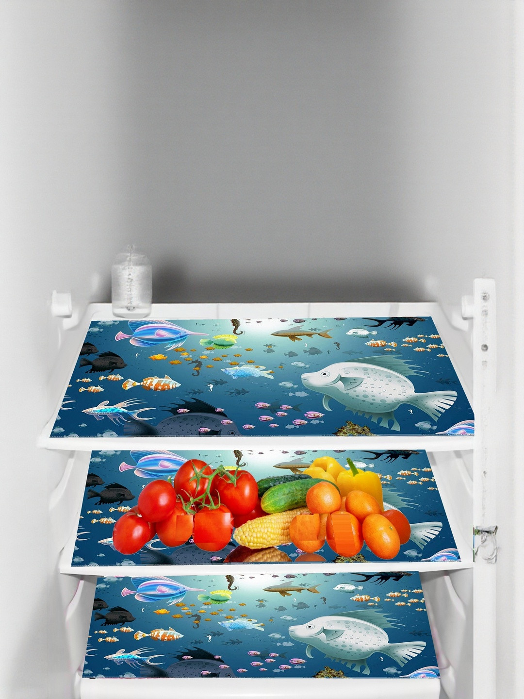 Cread Craft Set Of 3 Multicolor Water Proof PVC Material Refrigerator Drawer Mat
