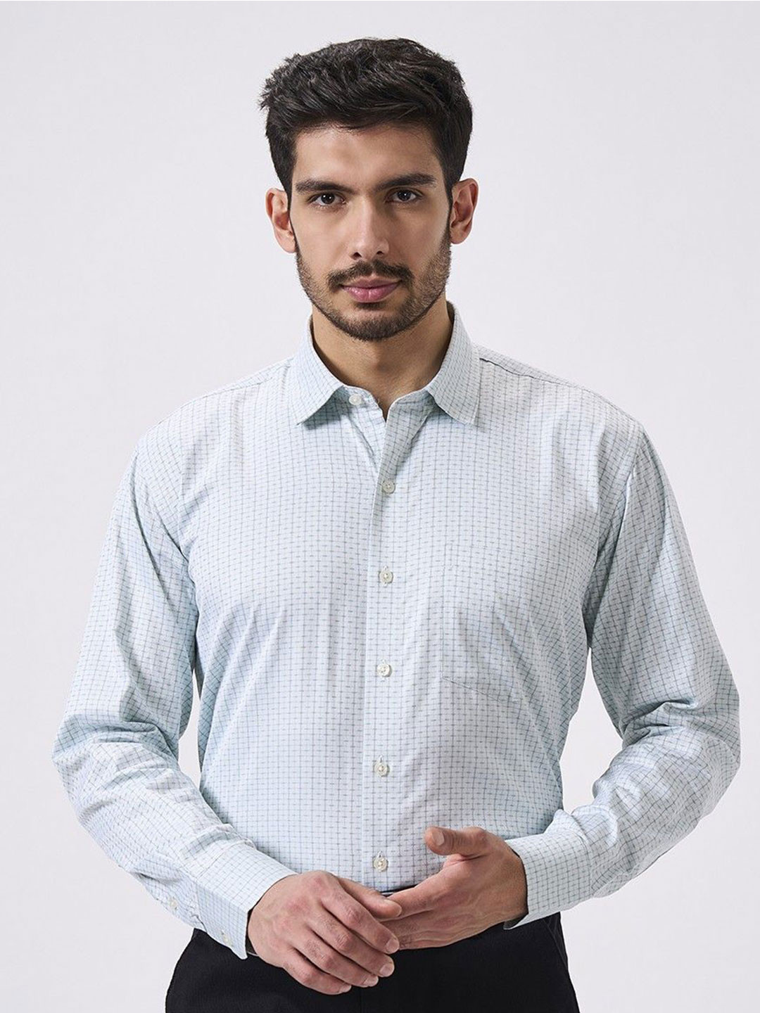 Cottonking Micro Checked Spread Collar Cotton Formal Shirt