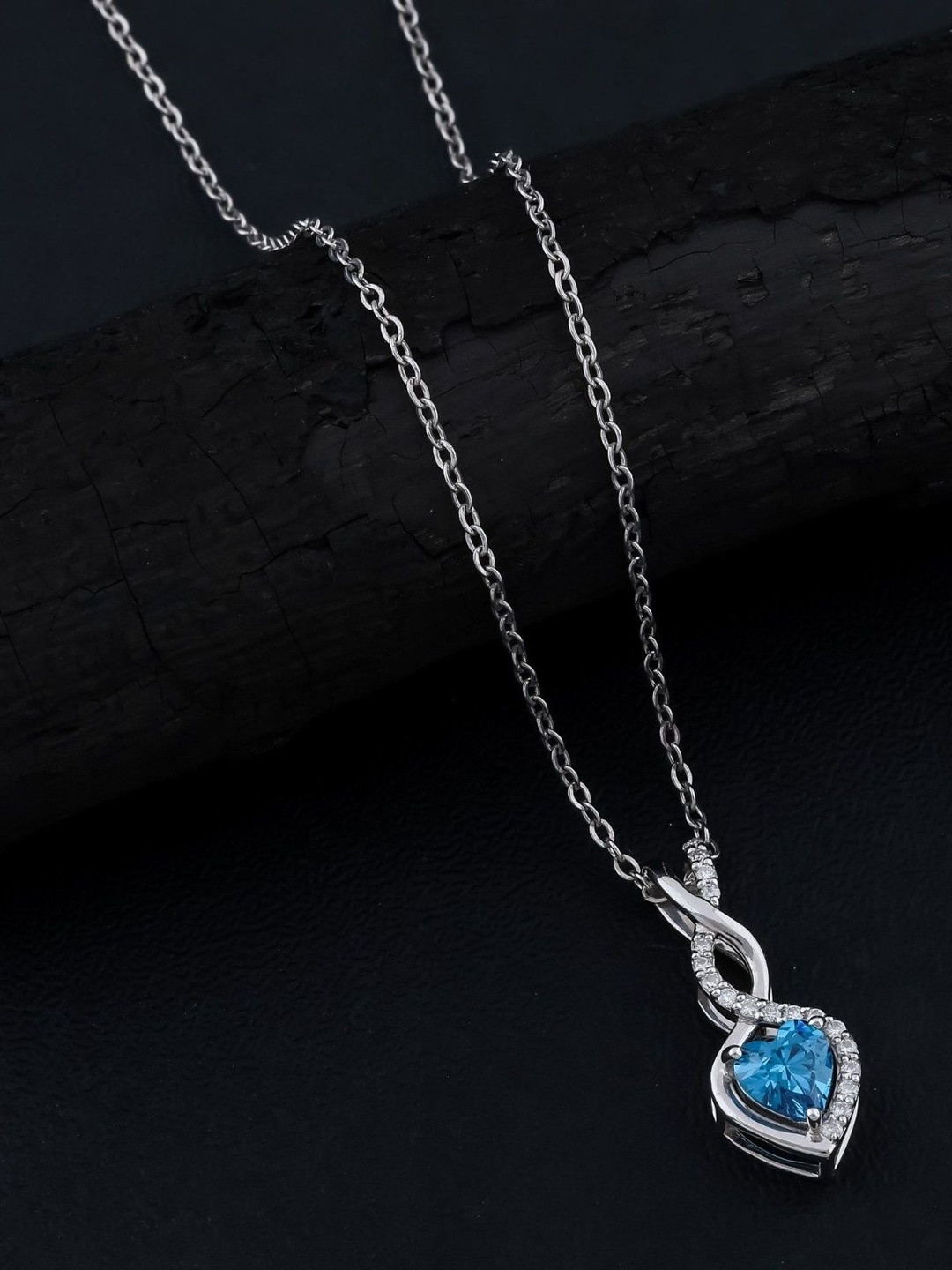 Orebella 925 Sterling Silver Pendent Blue Heart Diamond With Chain