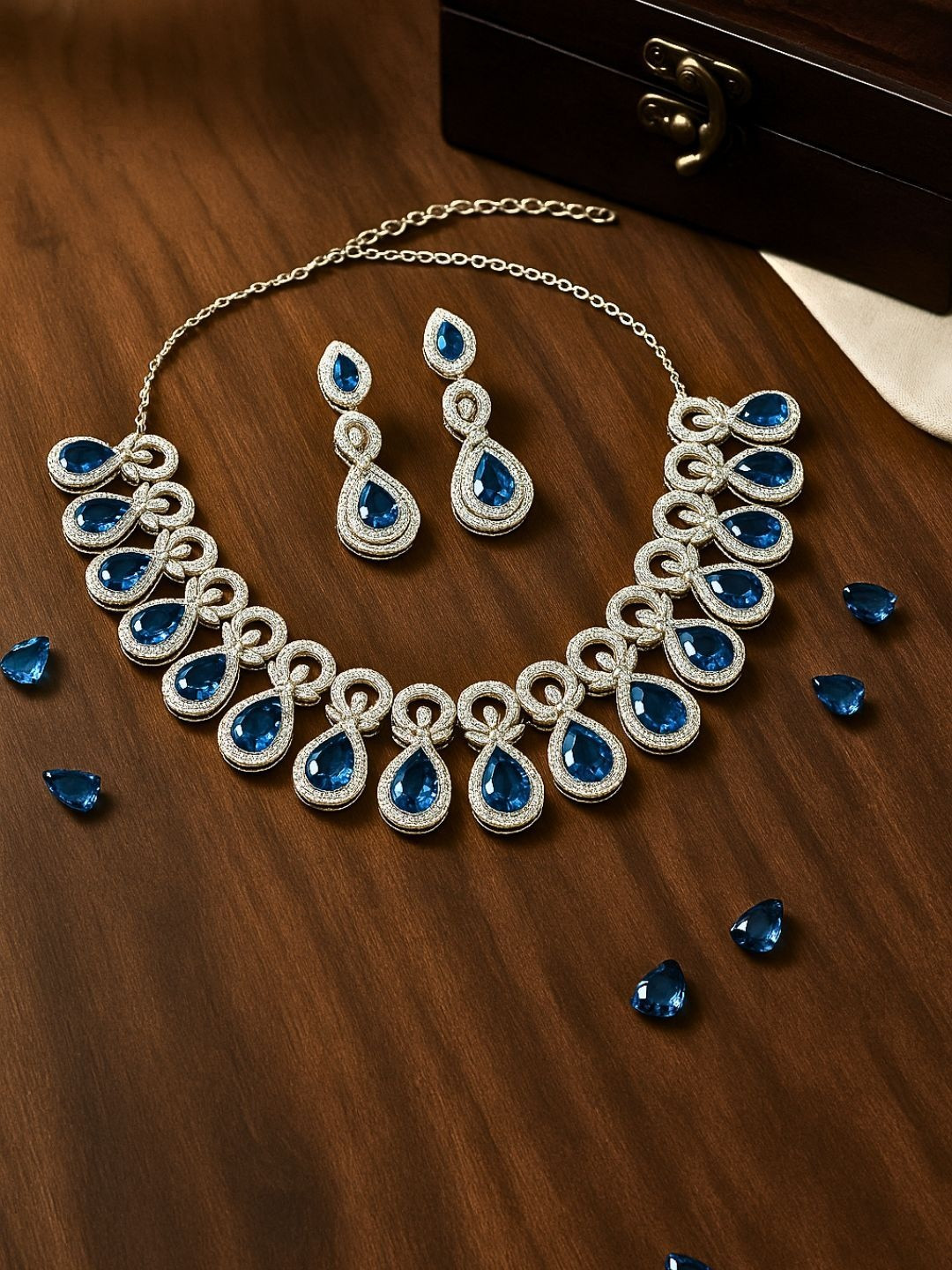 shringaar by neha Silver-Plated American Diamond-Studded Jewellery Set