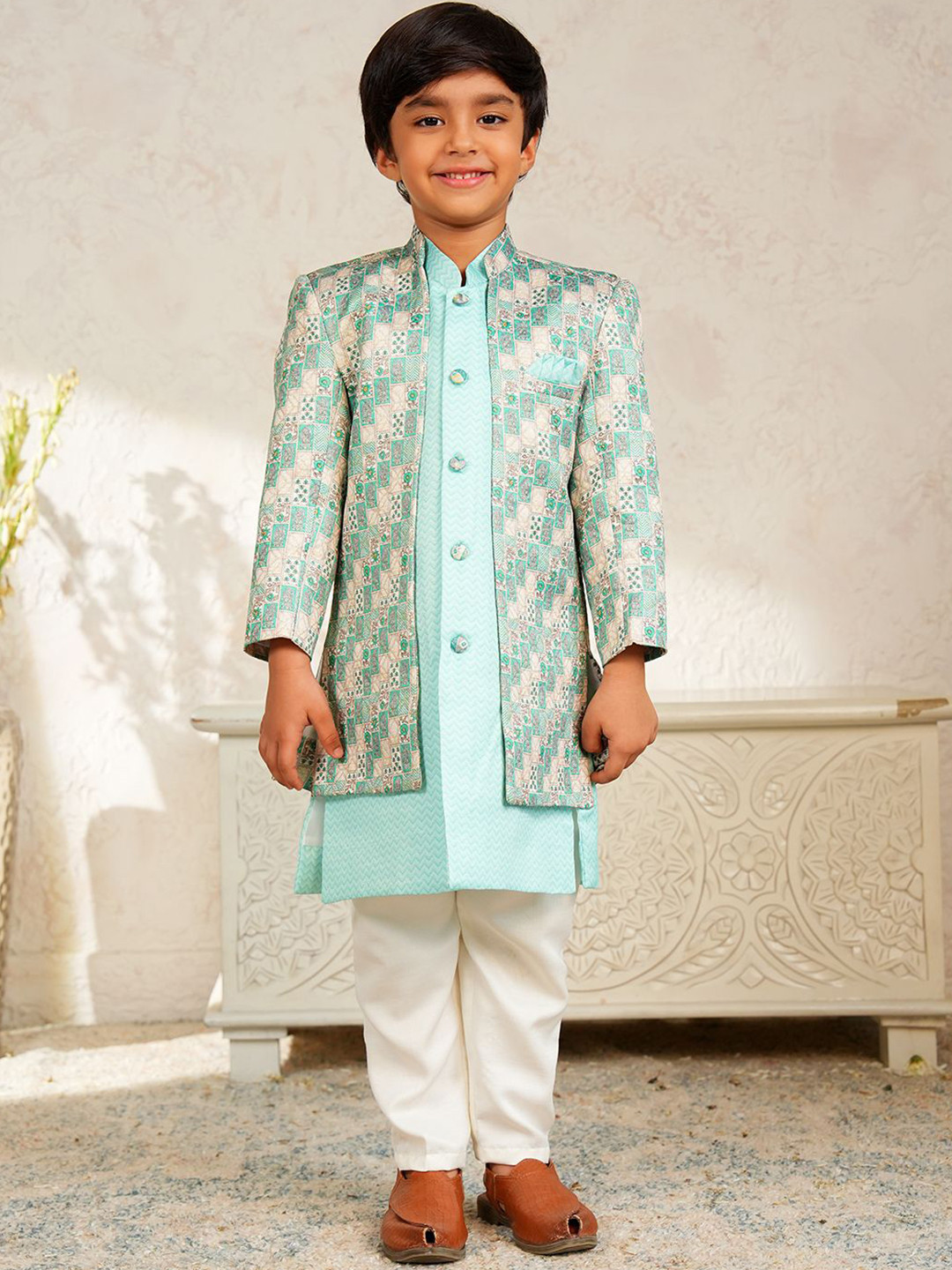 Aj DEZInES Women Embroidered Jacquard Sherwani