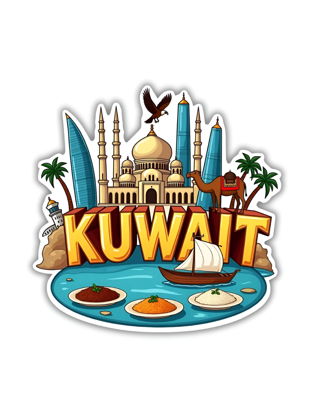 GIFTSHALA Yellow & Blue Kuwait Printed Decorative Magnets