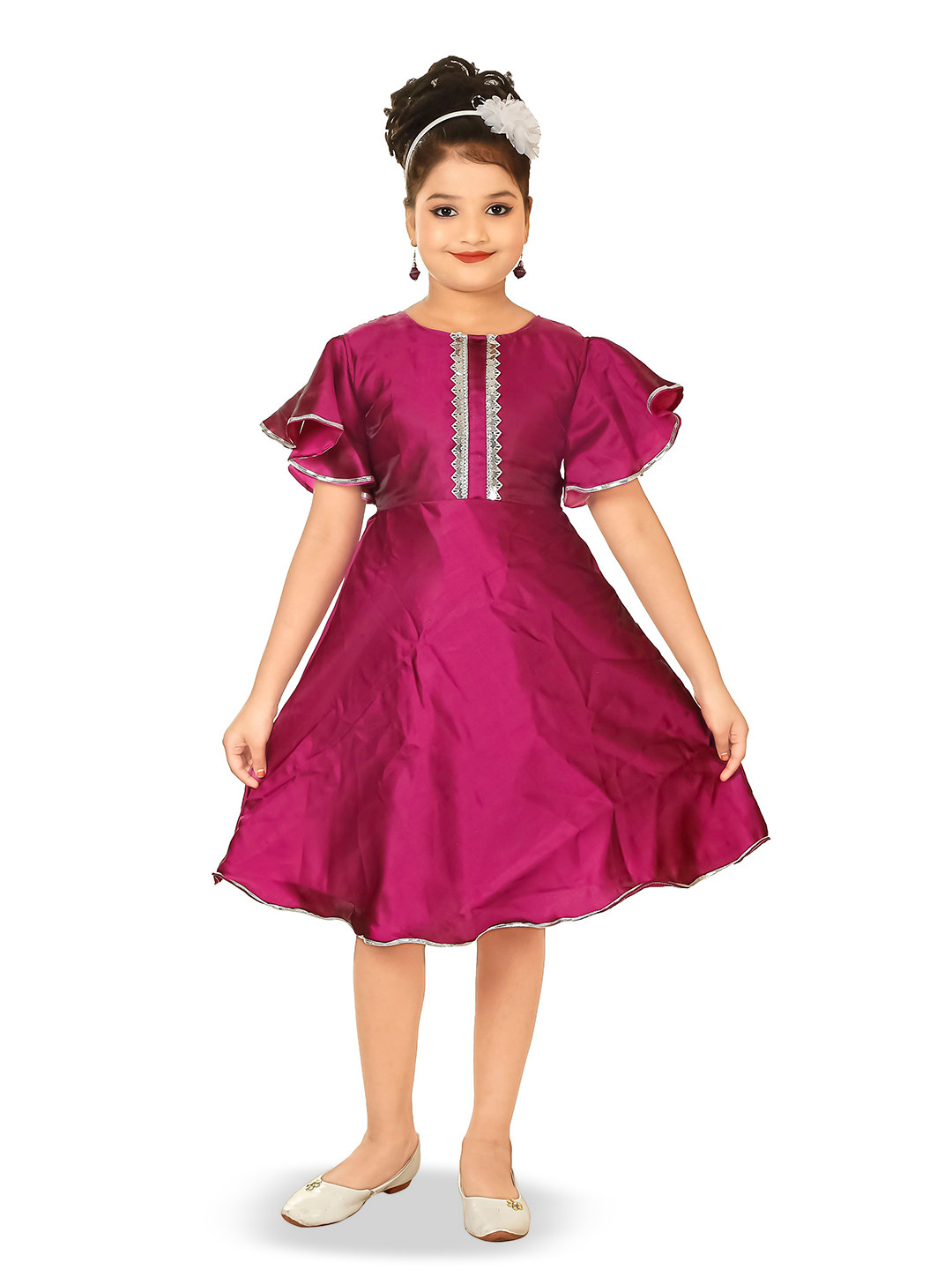 Nickys Disegno Girls Solid Embellished Flared Sleeves  Fit & Flare Dress