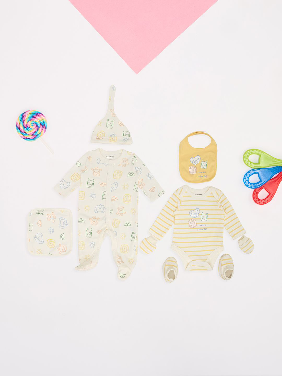 Pantaloons Baby Boys Set Of 7 Printed Pure Cotton Baby Apparel Gift Set