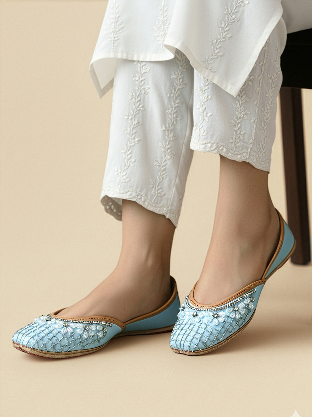 House of Pataudi Women Bead Embellished Leather Mojaris