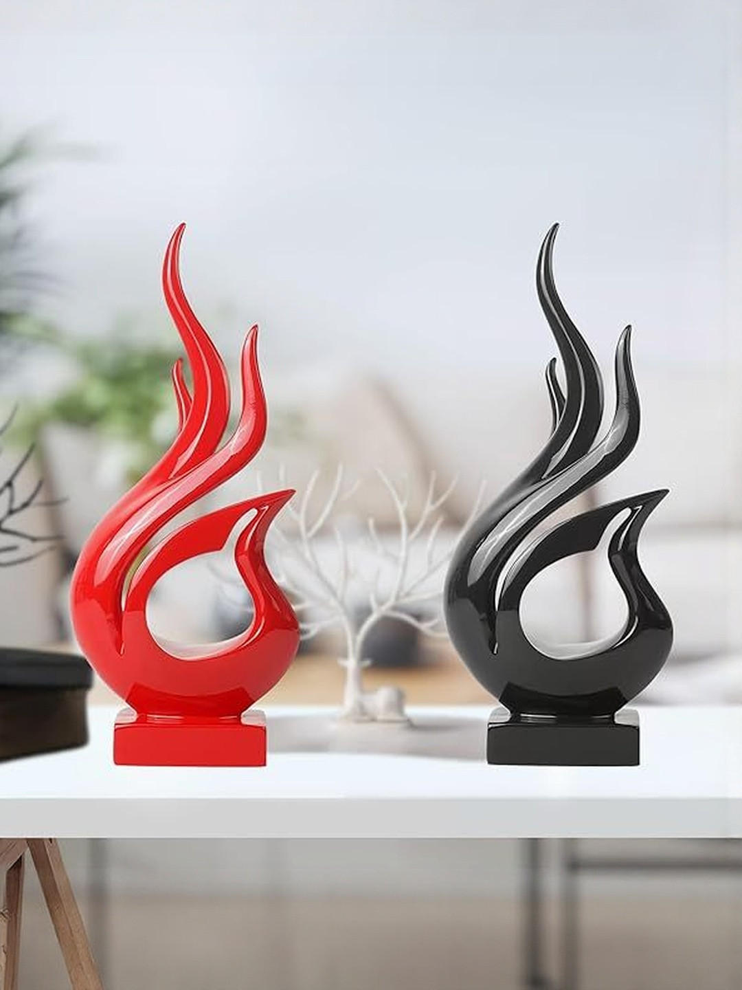 THE SACRED GIFTS Black & Red 2 Pieces Agni Ceramic Figurine Showpieces