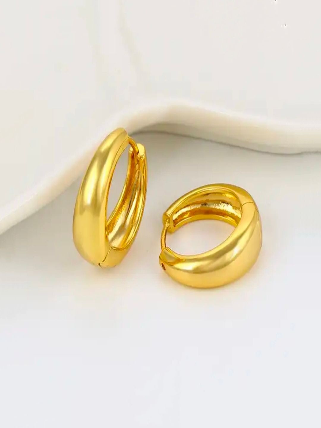SHREE JU Unisex Stainless Steel Gold Plated Circular Half Hoop Earrings