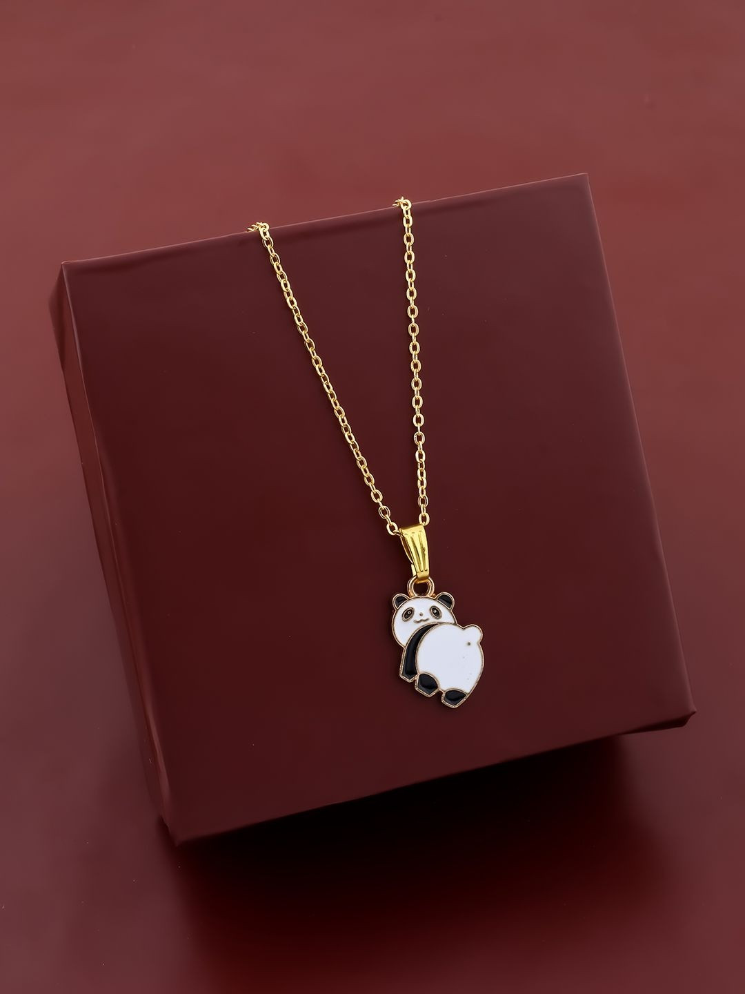 SZN Women Gold-Plated Stainless Steel Enamelled Panda Necklace