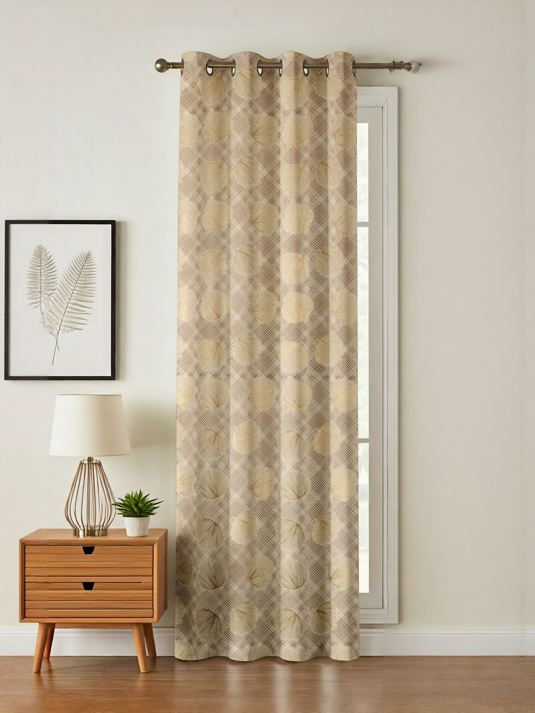 GEET CREATIONS Cream Geometric Fade Resistant Velvet Room Darkening Door Curtain