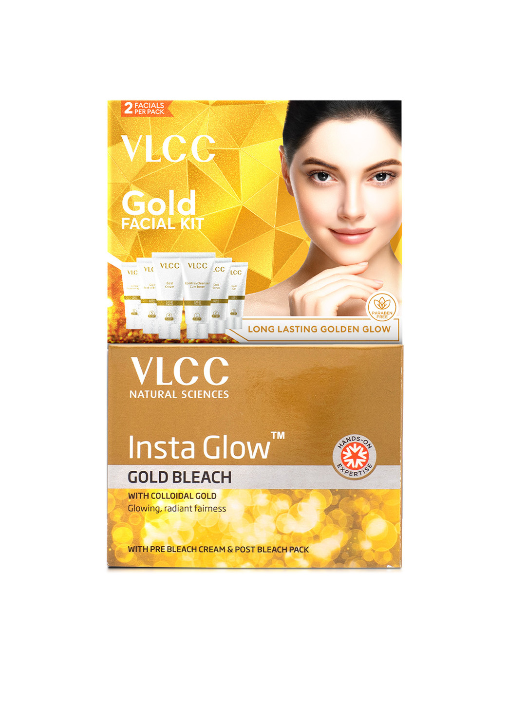 VLCC Set of Insta Glow Gold Bleach & Parlour Glow Gold Facial Kit - 60g each