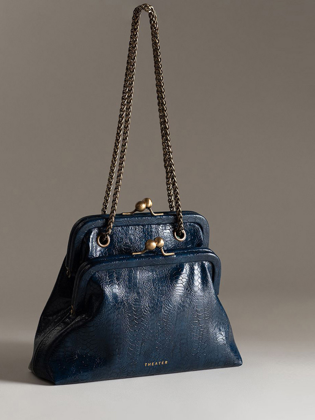 Theater Textured Structured Francesca Croco Shoulder Bag