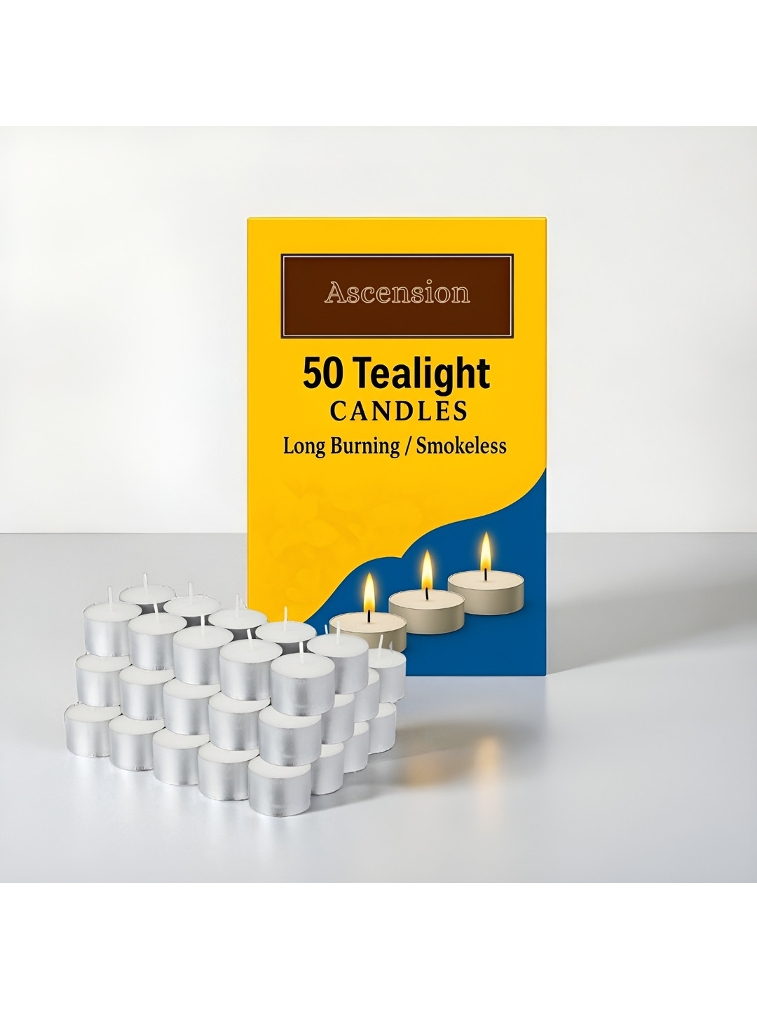 Ascension White 50 Pieces Wax Diwali Decor Tea Light Candles