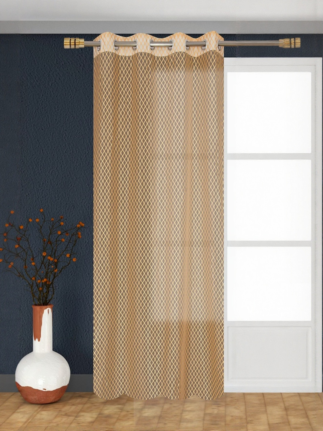 GEET CREATIONS Gold Toned Geometric  Fade Resistant Sheer Door Curtain