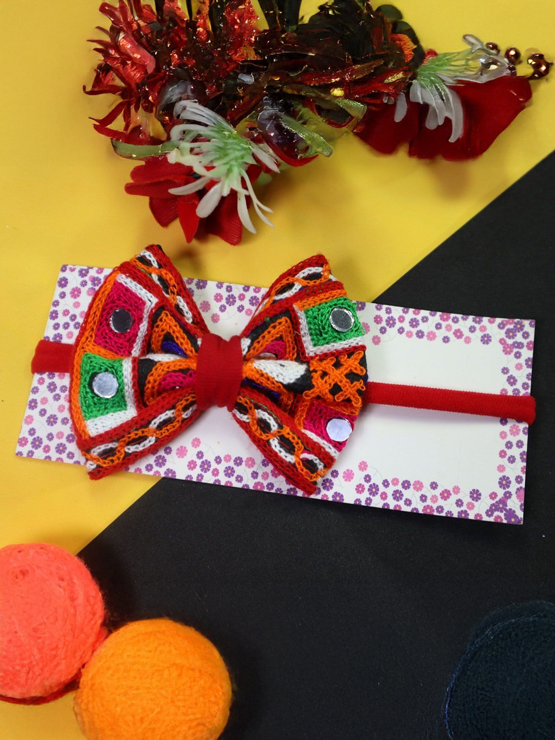 Kamule Girls Ethnic Mirror Embroidery Decorated Bow Headband