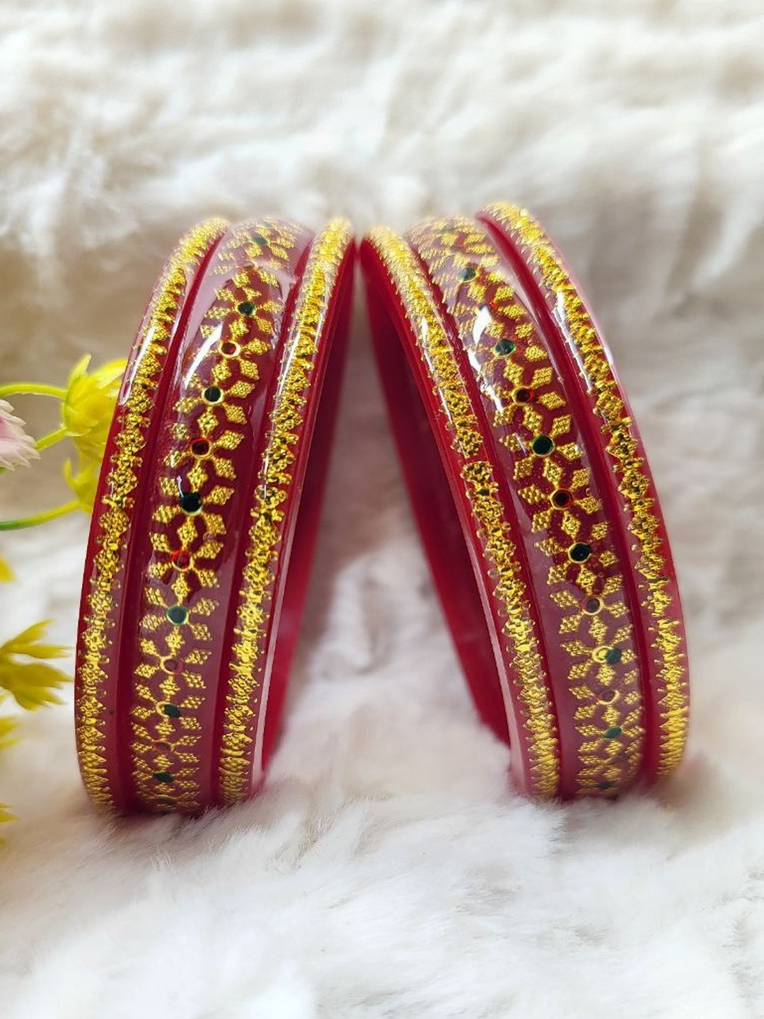 Dhanotiya Set Of 6 Trendy Brass Plated Plastic Laminated Studded Bangles