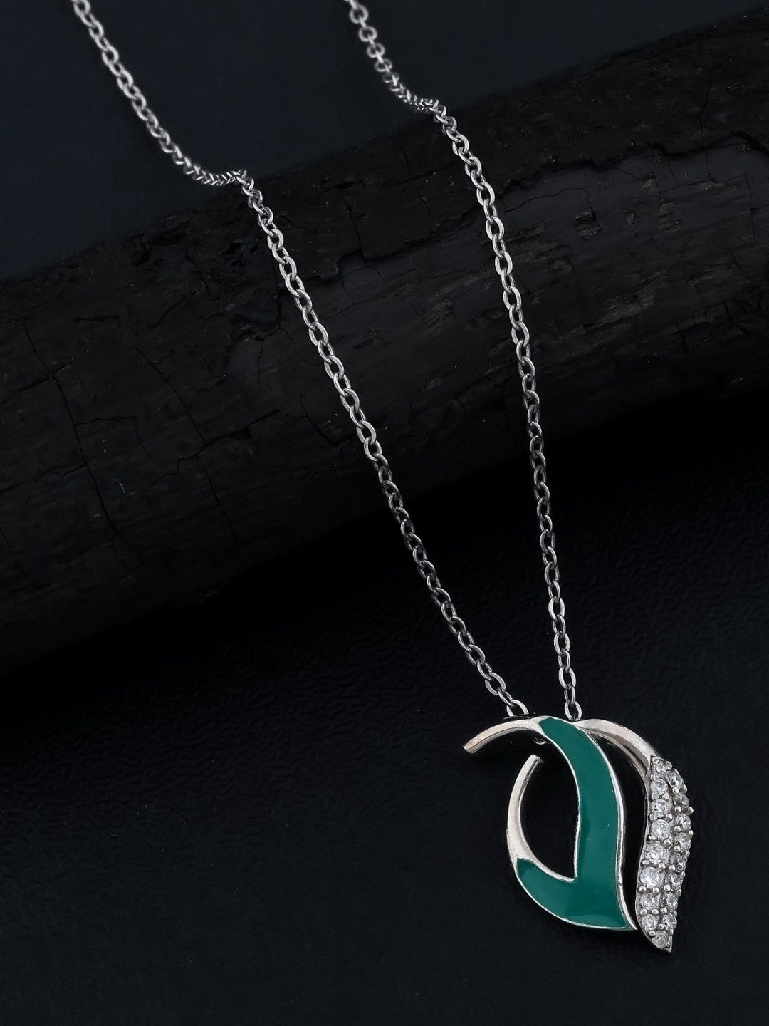 Orebella Women 925 Sterling Silver Pendent Blue and Pink Enamel With Chain