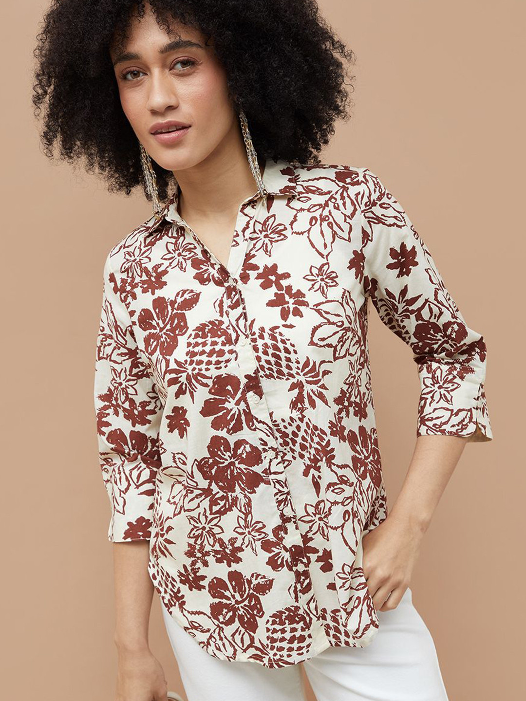 Colour Me by Melange Women Floral Printed Spread Collar Pure Cotton Casual Shirt