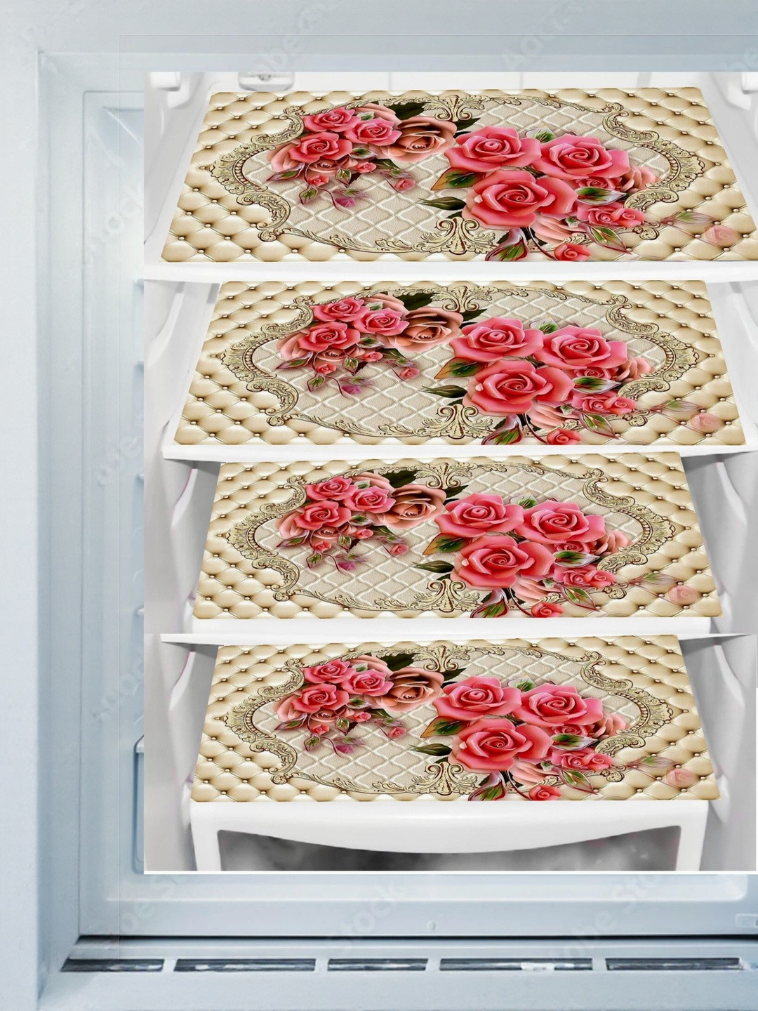 Cread Craft Set Of 4 Peach & Beige Printed Anti-Slip Rectangular Table Placemats