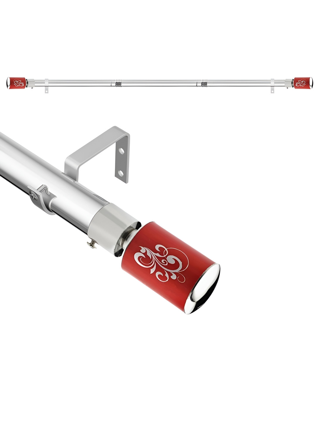 GLOXY Red & White Printed Extendable Curtain Rod With Brackets