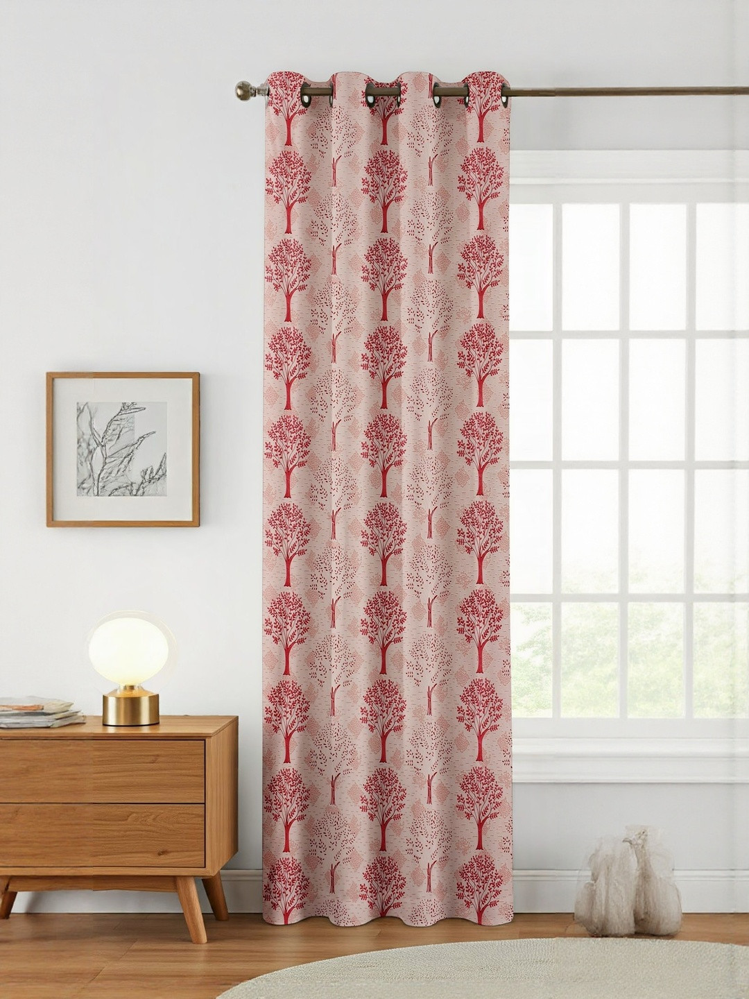 GEET CREATIONS Pink & Red Floral Printed Sheer Velvet Door Curtain