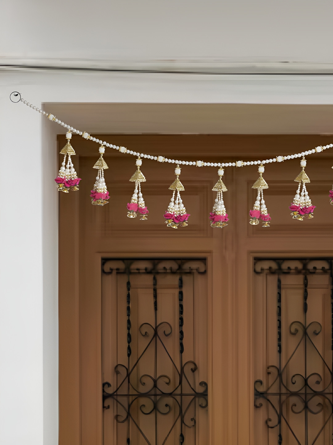 PROKART Pink & White Artificial Beaded Decorative Toran