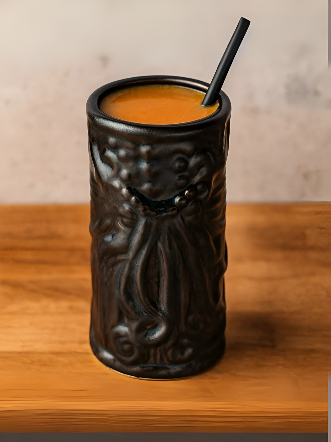 SMOKEY COCKTAIL Brown 2 Pieces Mystic Lagoon Tiki Stoneware Cocktail Glasses